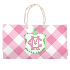 Pink Gingham Monogram Tote