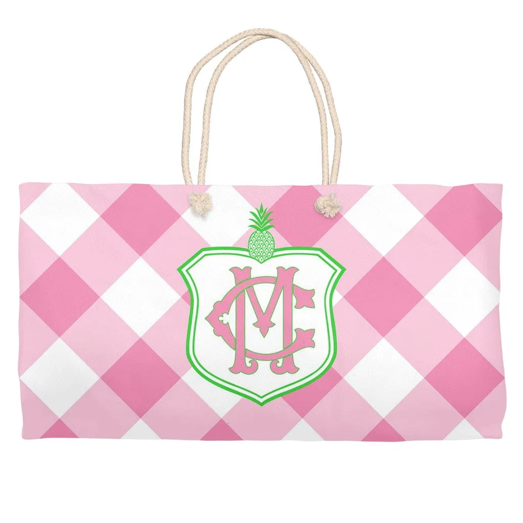 Pink Gingham Monogram Tote