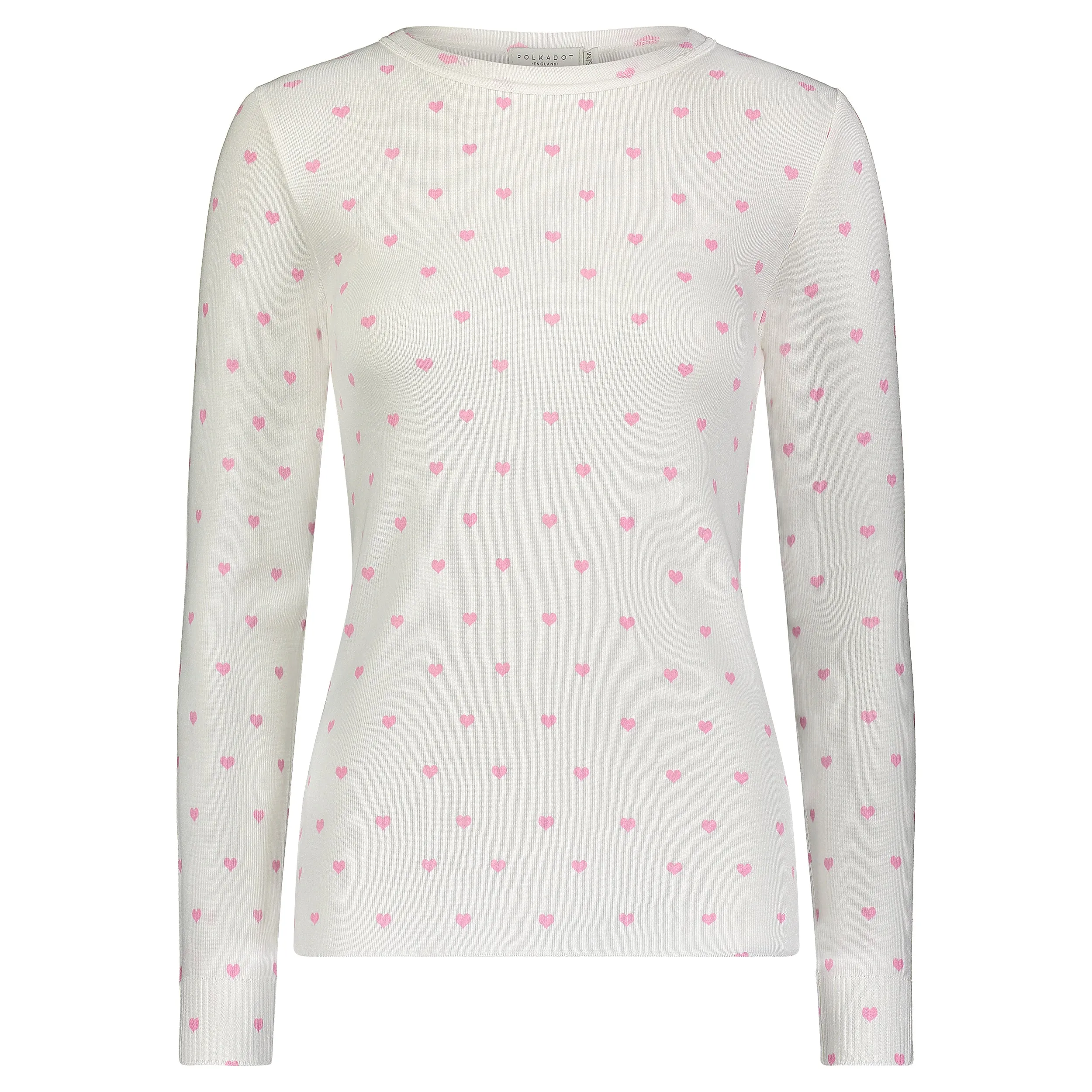 Polkadot Pink Hearts Print RACHEL SLOUCHY CREW LS -Restockded