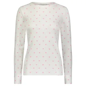 Polkadot Pink Hearts Print RACHEL SLOUCHY CREW LS -Restockded