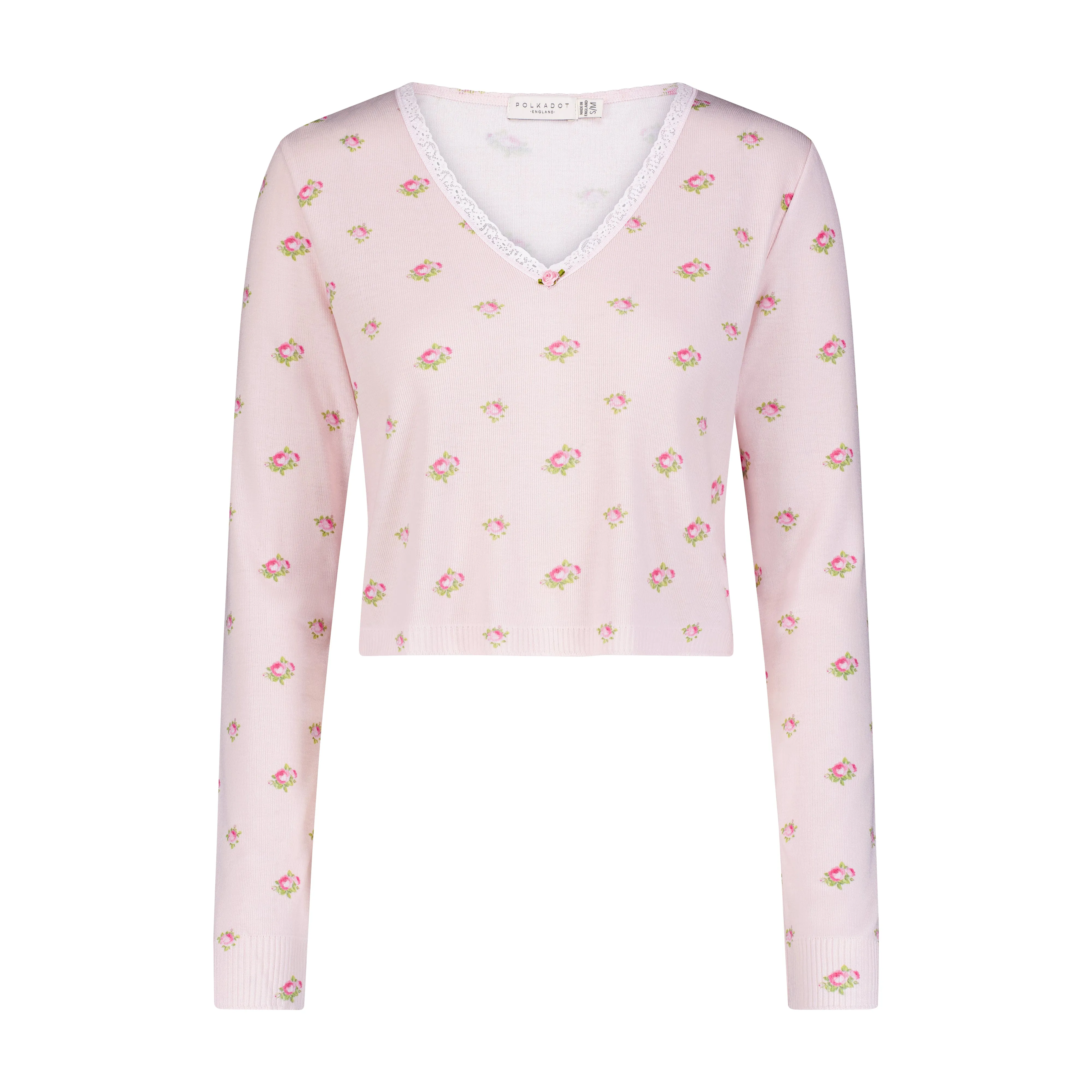 Polkadot PINK VINTAGE ROSE Print CROP V NECK SLOUCHY
