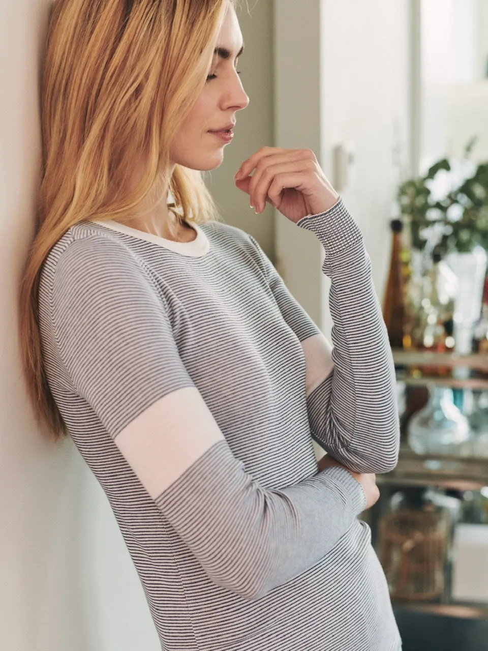 Polkadot SOPHIA SLOUCHY Crew LS Navy Skinny Stripe -Restocked