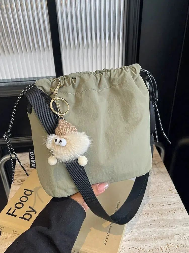 Pom Keychain Drawstring Bucket Bag
