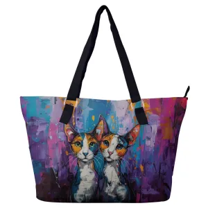 Pup Friends Whimsical Original Cat Art Perfect Little Canvas Shoulder Bag