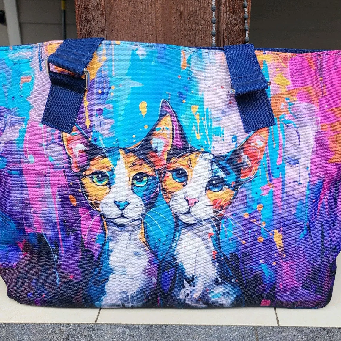 Pup Friends Whimsical Original Cat Art Perfect Little Canvas Shoulder Bag
