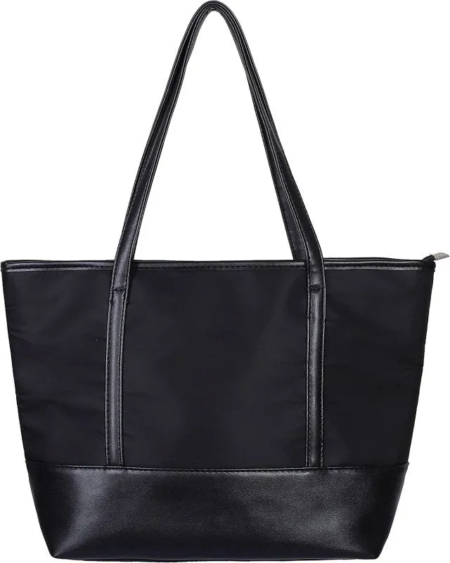 QH-Shop Tote Bag, Beach Bag Splash Water Proof Nylon PU Stitching Handbag Large Capacity Women Girls Shoulder Bag for School Work Travel Shopping Black