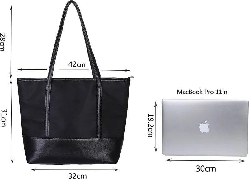 QH-Shop Tote Bag, Beach Bag Splash Water Proof Nylon PU Stitching Handbag Large Capacity Women Girls Shoulder Bag for School Work Travel Shopping Black