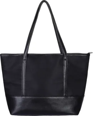 QH-Shop Tote Bag, Beach Bag Splash Water Proof Nylon PU Stitching Handbag Large Capacity Women Girls Shoulder Bag for School Work Travel Shopping Black