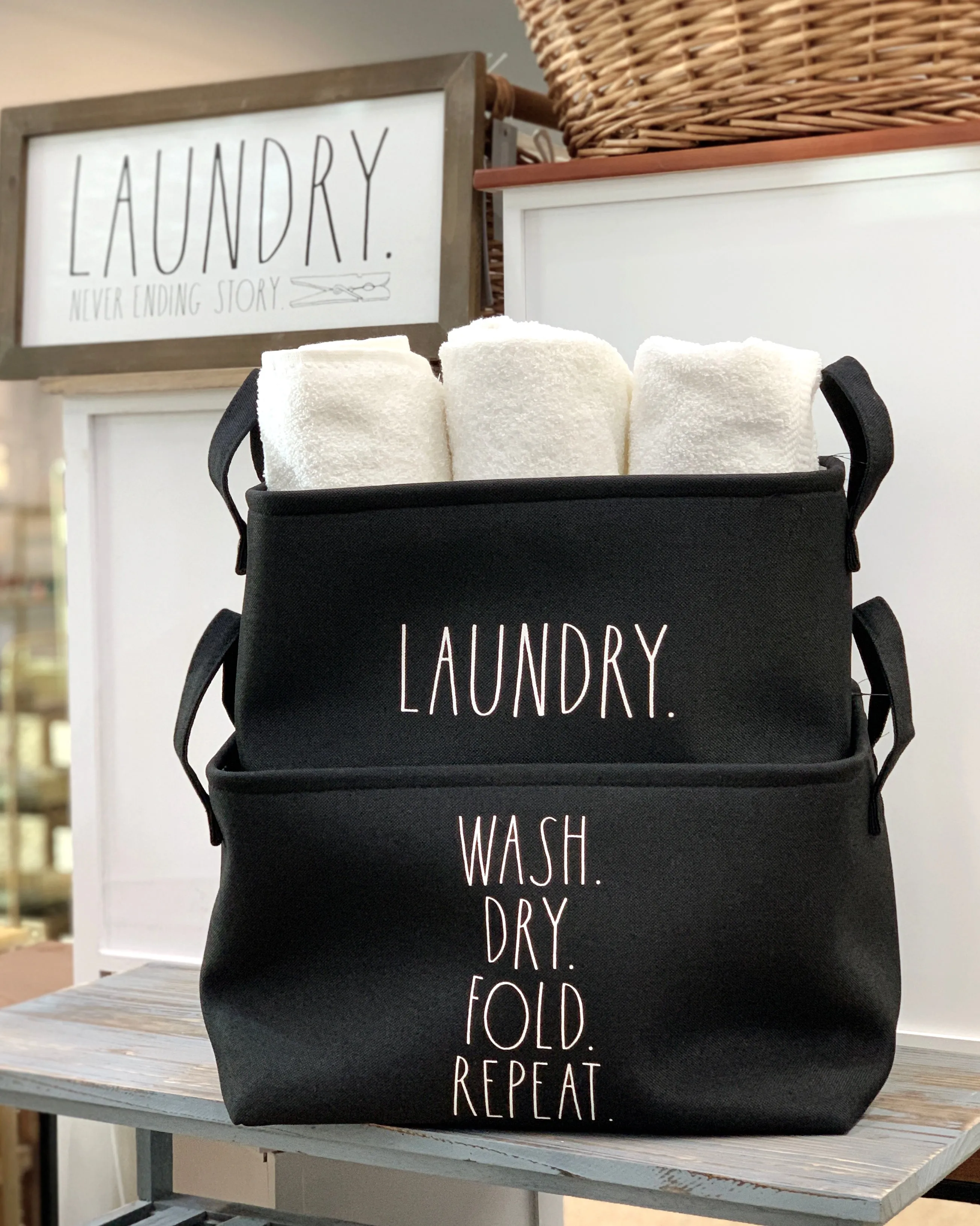 Rae Dunn “Laundry” Set of 2 Black Small Laundry Tote Bags