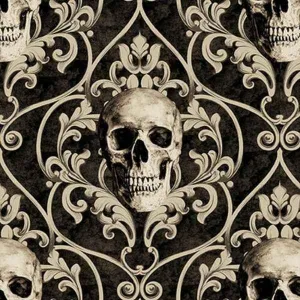 Skull Damask Fabric Deja Boo Collection