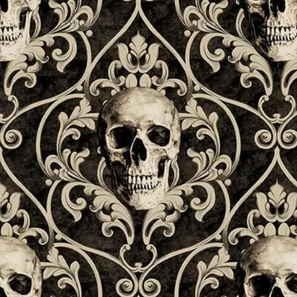 Skull Damask Fabric Deja Boo Collection