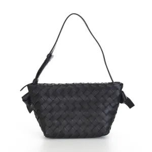 Small Tie Shoulder Bag In Black Intrecciato Leather