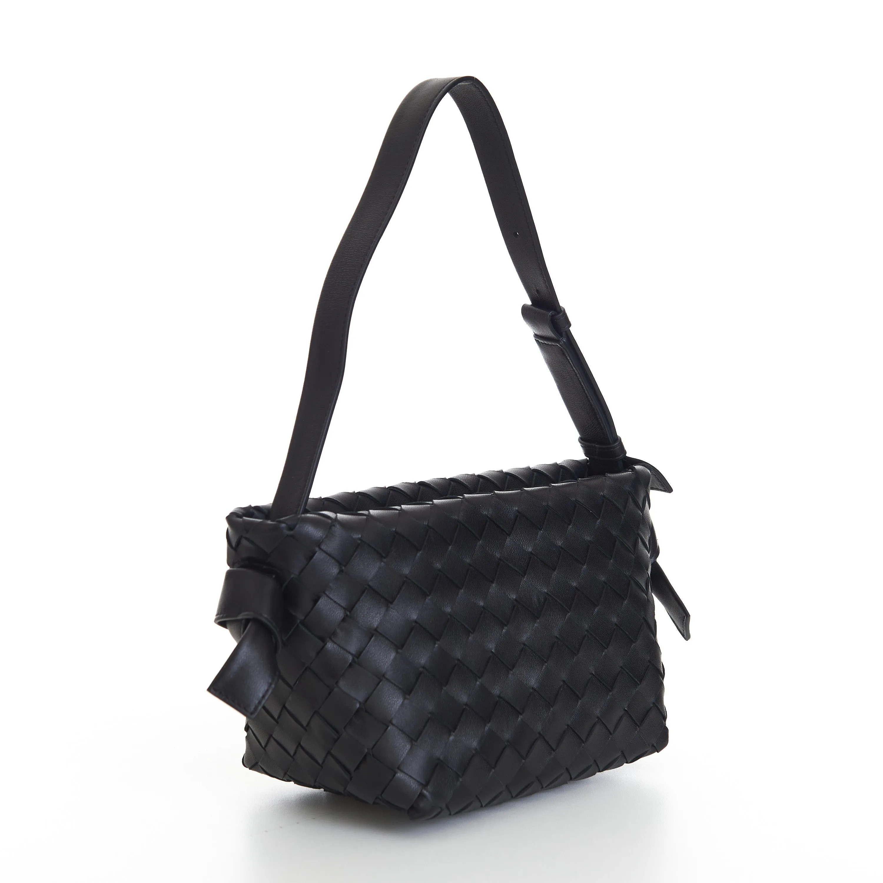 Small Tie Shoulder Bag In Black Intrecciato Leather