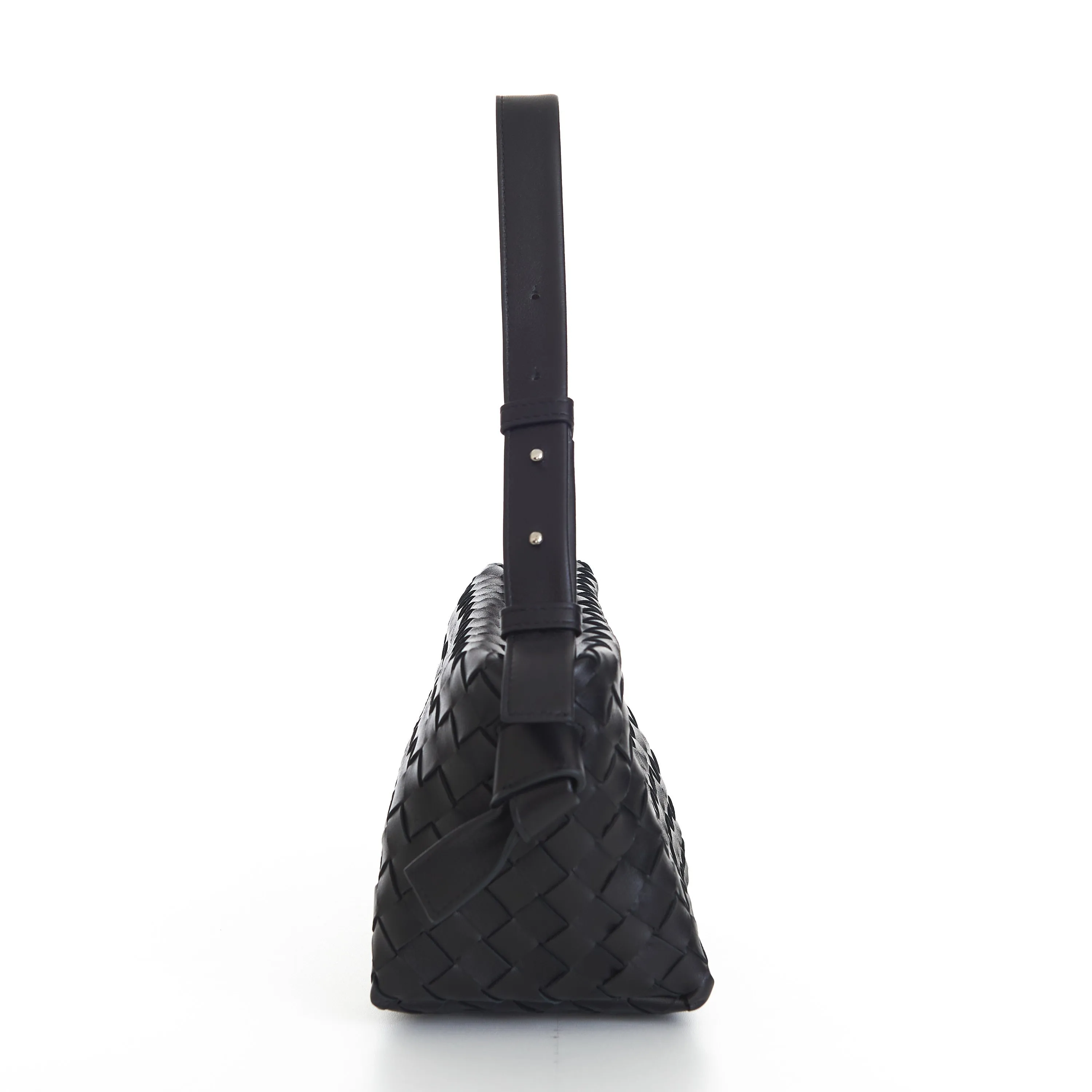 Small Tie Shoulder Bag In Black Intrecciato Leather