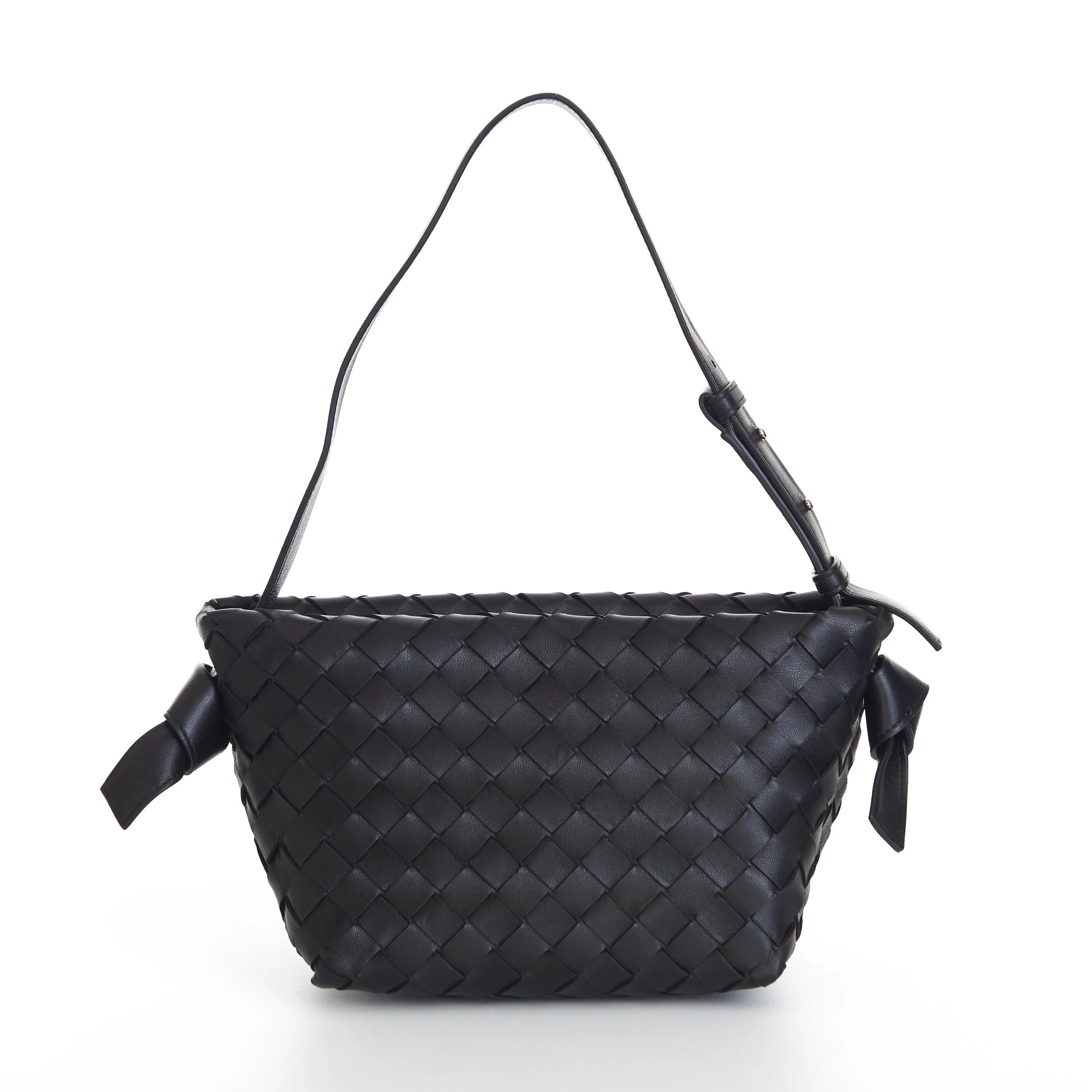Small Tie Shoulder Bag In Black Intrecciato Leather