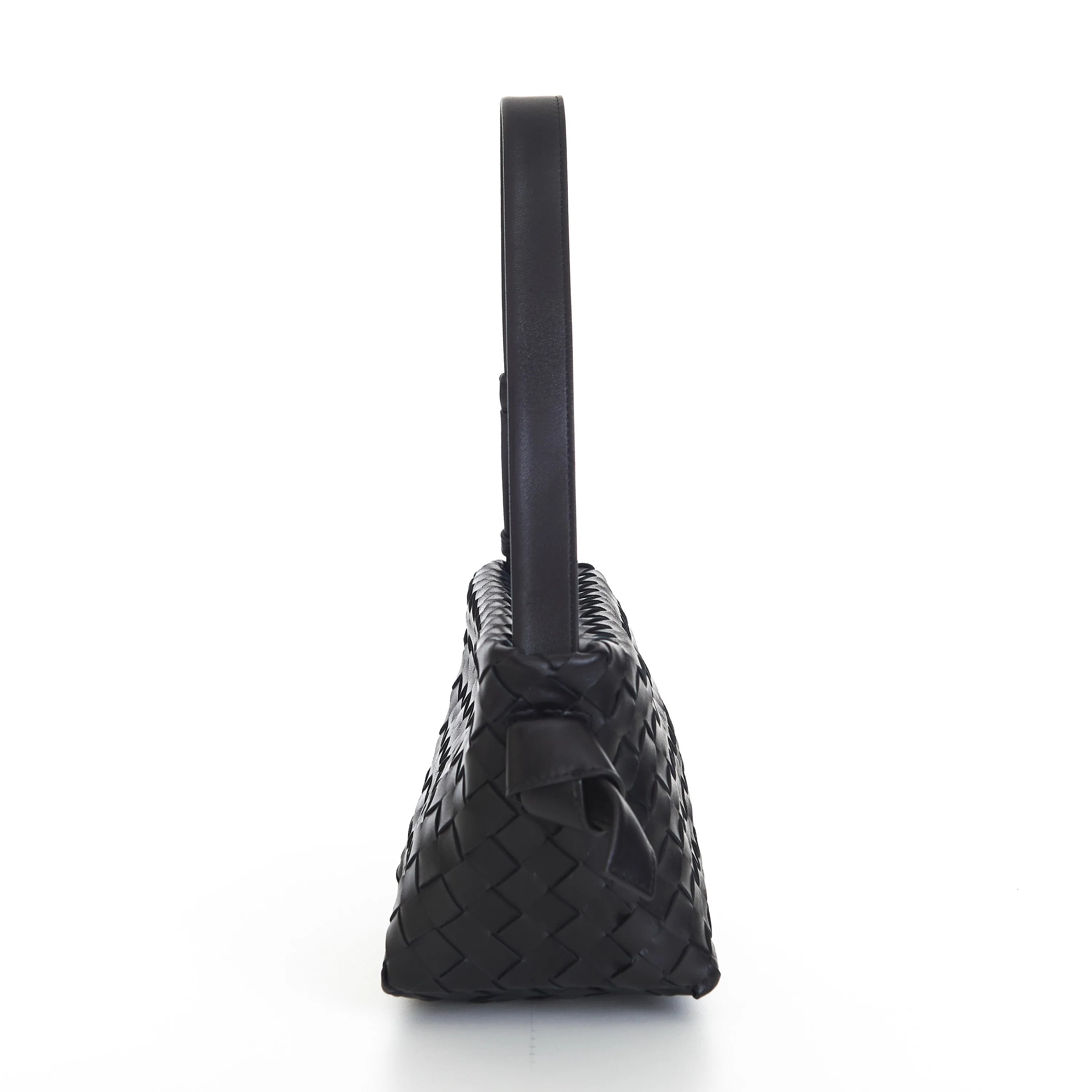 Small Tie Shoulder Bag In Black Intrecciato Leather