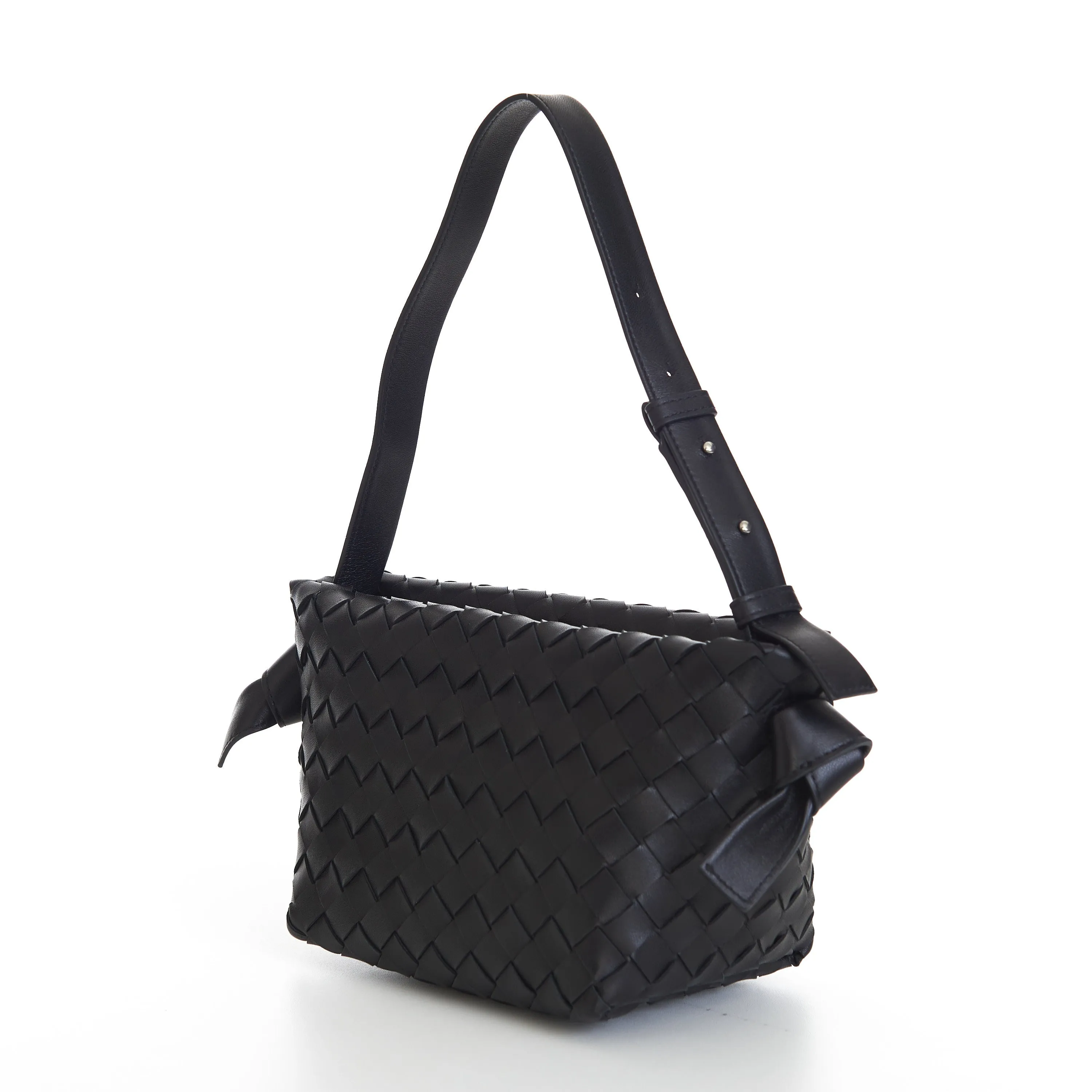 Small Tie Shoulder Bag In Black Intrecciato Leather
