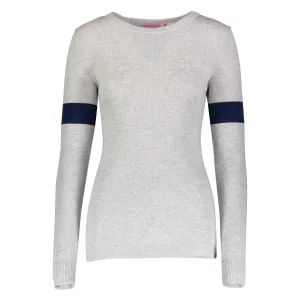SOPHIA SLOUCHY CREW LS Heather Grey w Navy Sleeve Stripe
