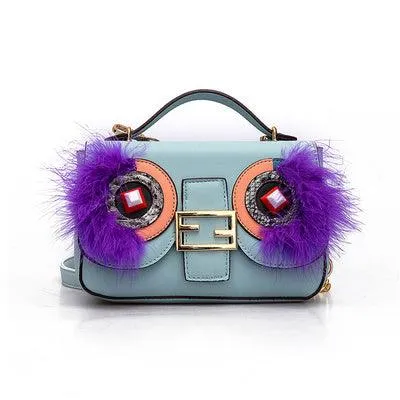 Spring new ladies bag fashion trend bag cartoon contrast color lock with cover bag shoulder oblique bag