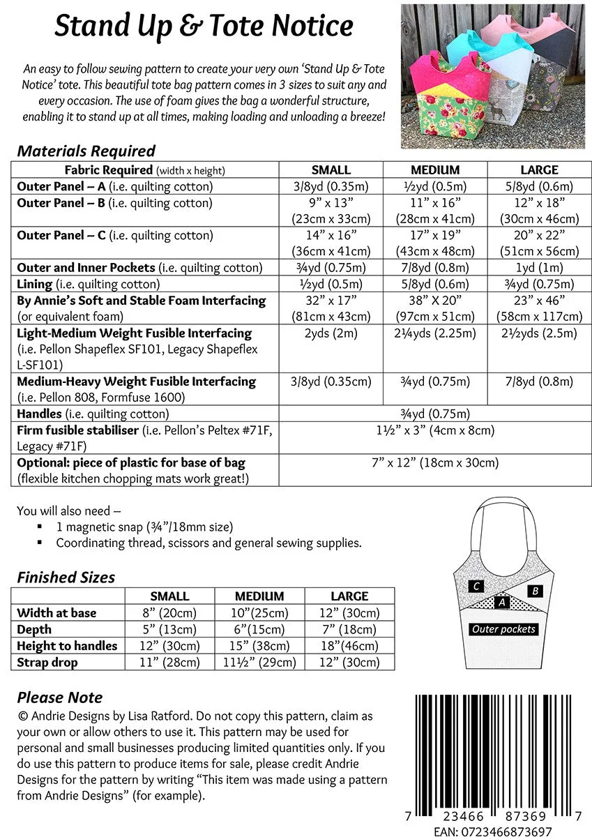 Stand Up & Tote Notice Downloadable Pattern