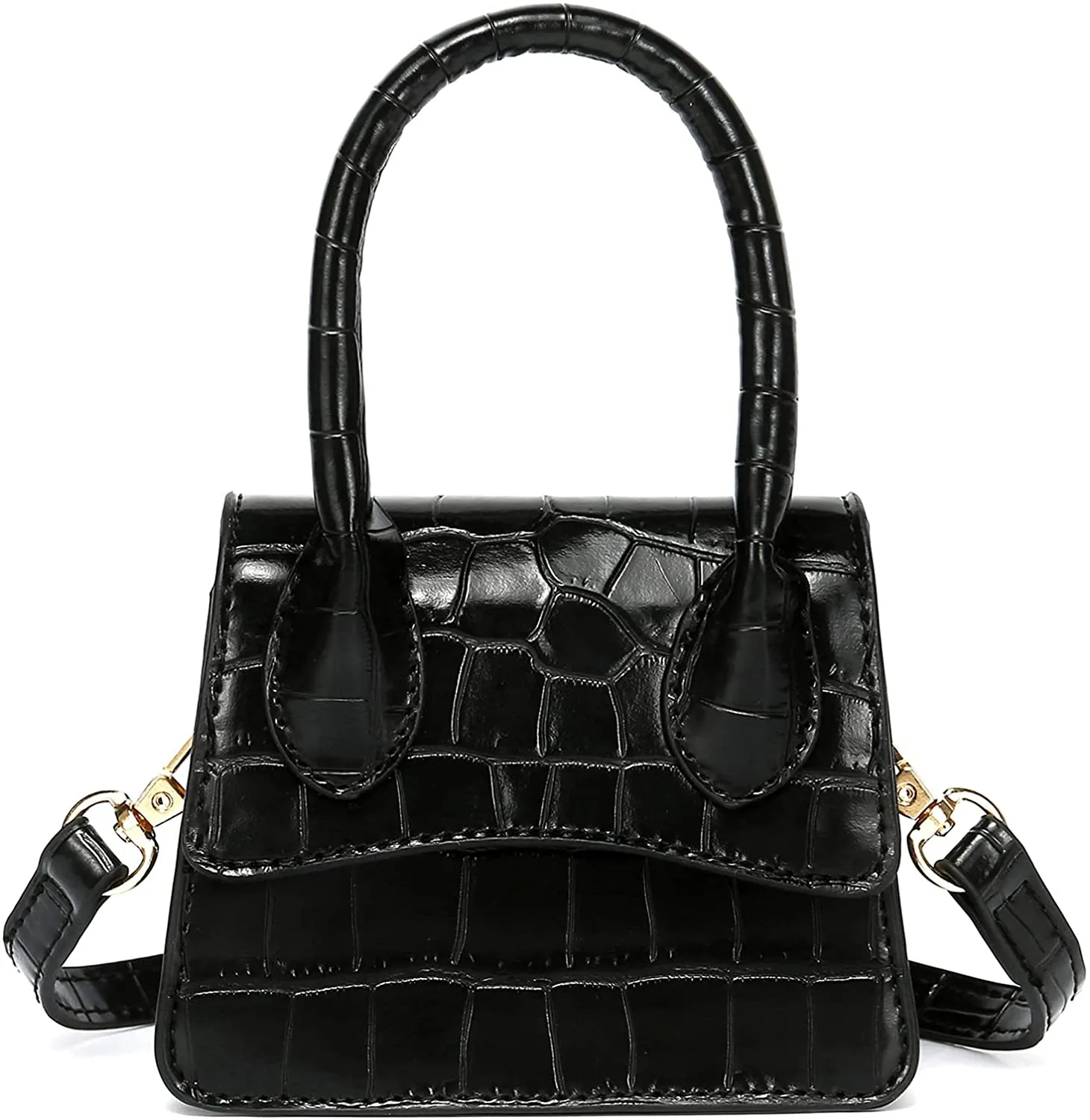 Trendy White Croc Tiny Handbag with Curved Flap cover