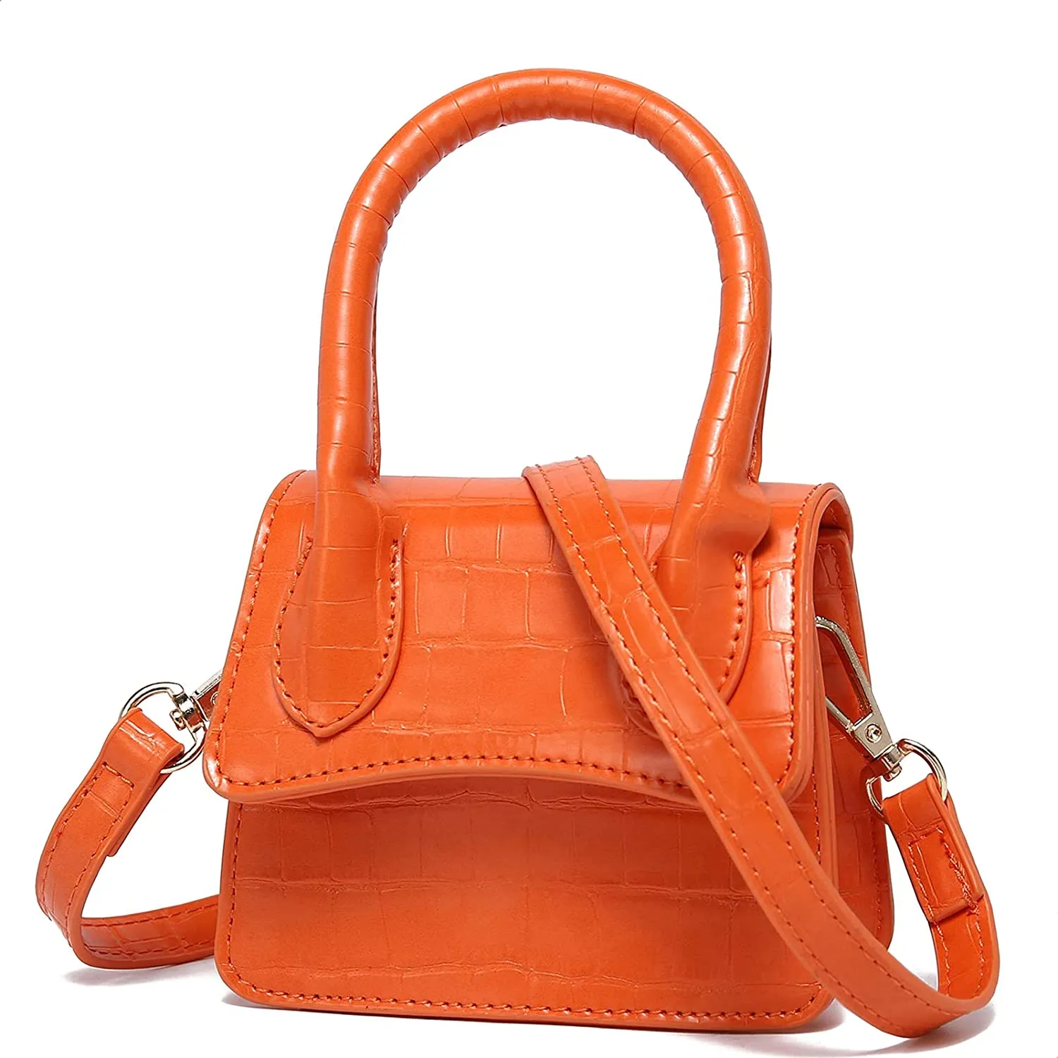 Trendy White Croc Tiny Handbag with Curved Flap cover