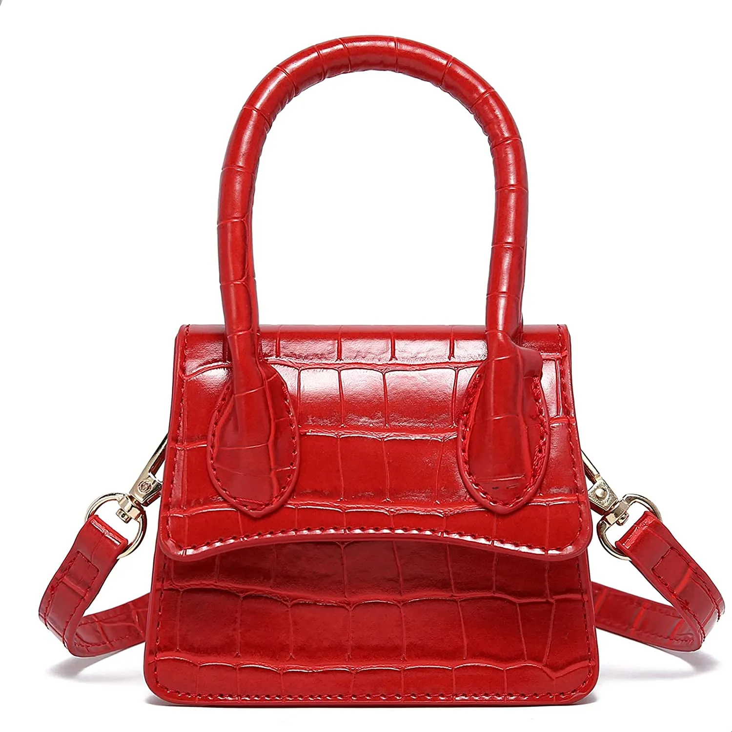 Trendy White Croc Tiny Handbag with Curved Flap cover