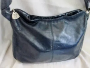 Vintage MM MORRIS MOSKOVITZ Genuine Leather Shoulder Bag Satchel NAVY BLUE