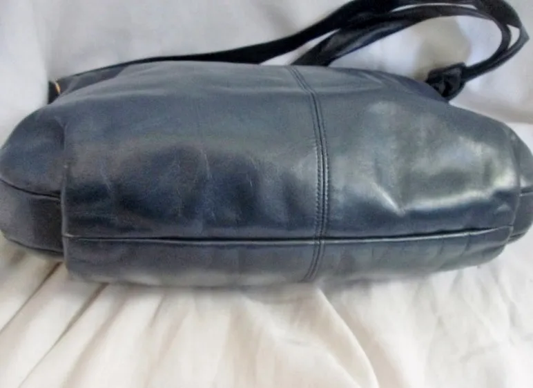 Vintage MM MORRIS MOSKOVITZ Genuine Leather Shoulder Bag Satchel NAVY BLUE