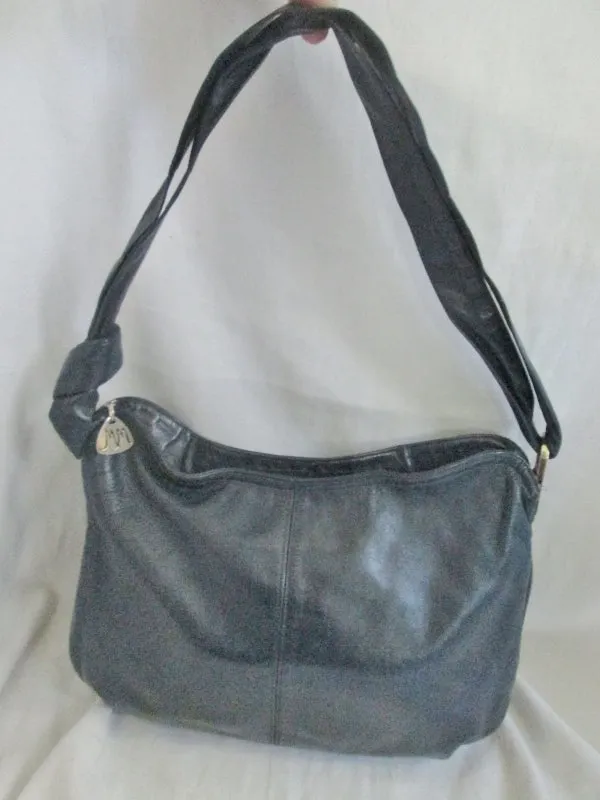 Vintage MM MORRIS MOSKOVITZ Genuine Leather Shoulder Bag Satchel NAVY BLUE