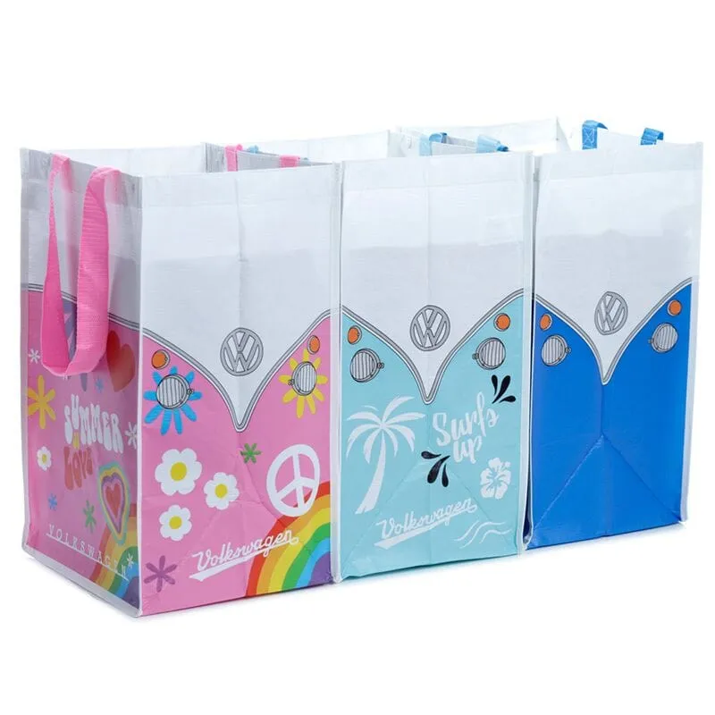 Volkswagen VW T1 Camper Recycling Bags - Set of 3 Surf Adventure & Summer Love Design