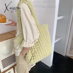 Xajzpa - Korean Fashion Cloud Bubble Flower Shoulder Bag for Girls Soft Simple Plaid Shopping Bags Solid Color Grocery Handbags Female